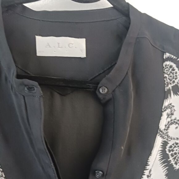 A.L.C. Silk Mini Dress long sleeve  Black and White M - Picture 6 of 8